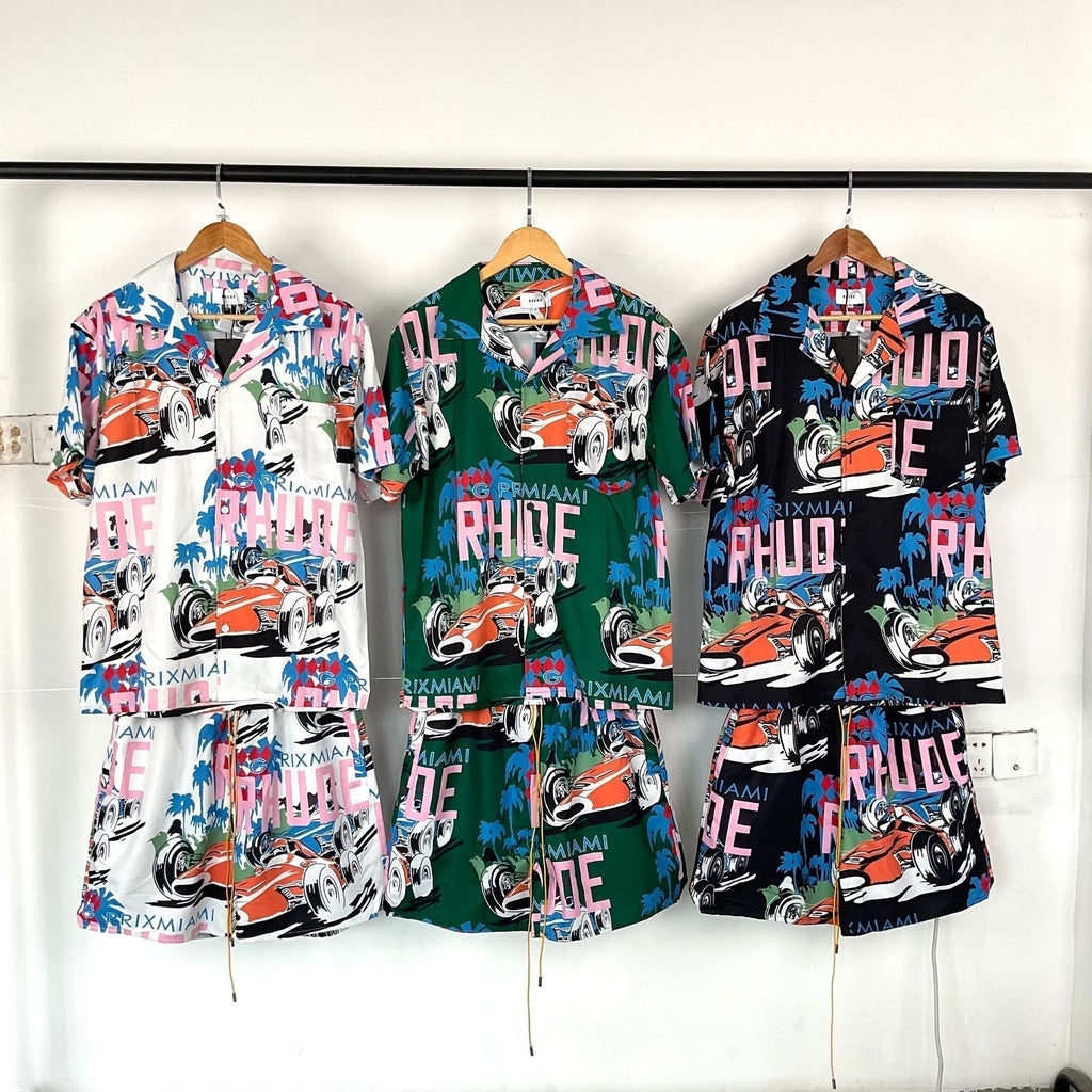Rhude T-shirt Racing Letter Logo Casual Short Sleeve Shirt, Shorts