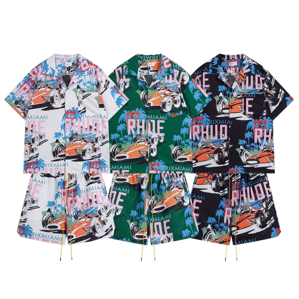 Rhude T-shirt Racing Letter Logo Casual Short Sleeve Shirt, Shorts