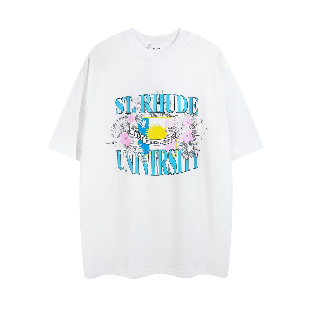 Rhude T-shirt Micro Label Flower Letter Print Pattern Short Sleeve T-shirt